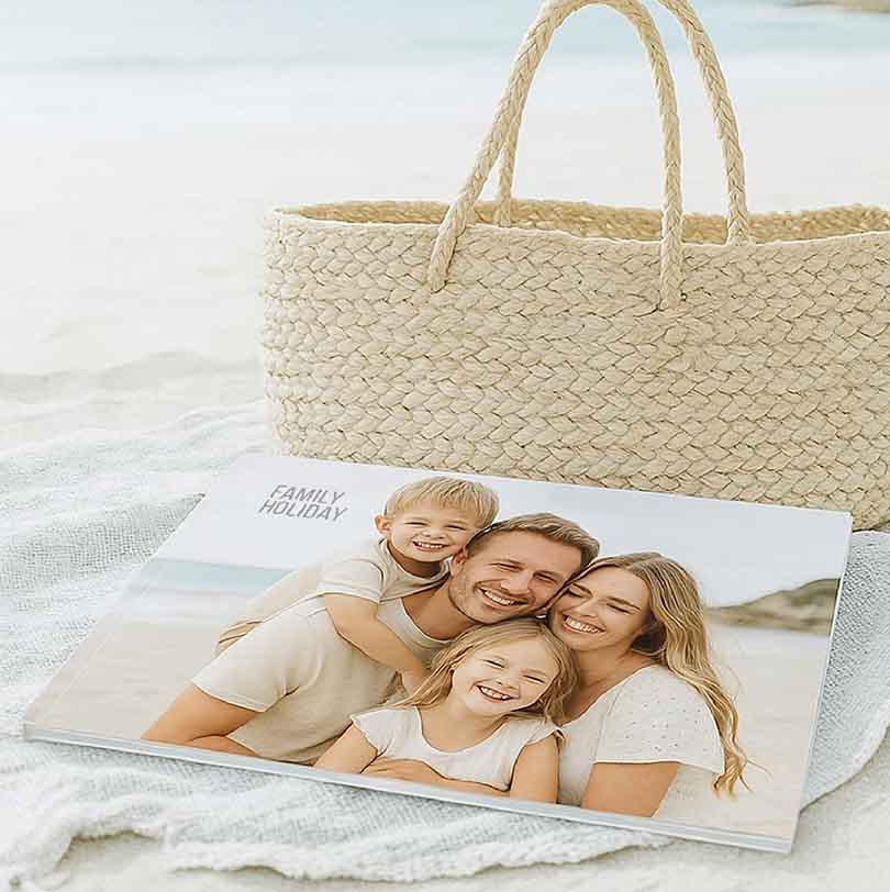 A3 landscape personalised hardcover photobook with family photos on cover and inside pages