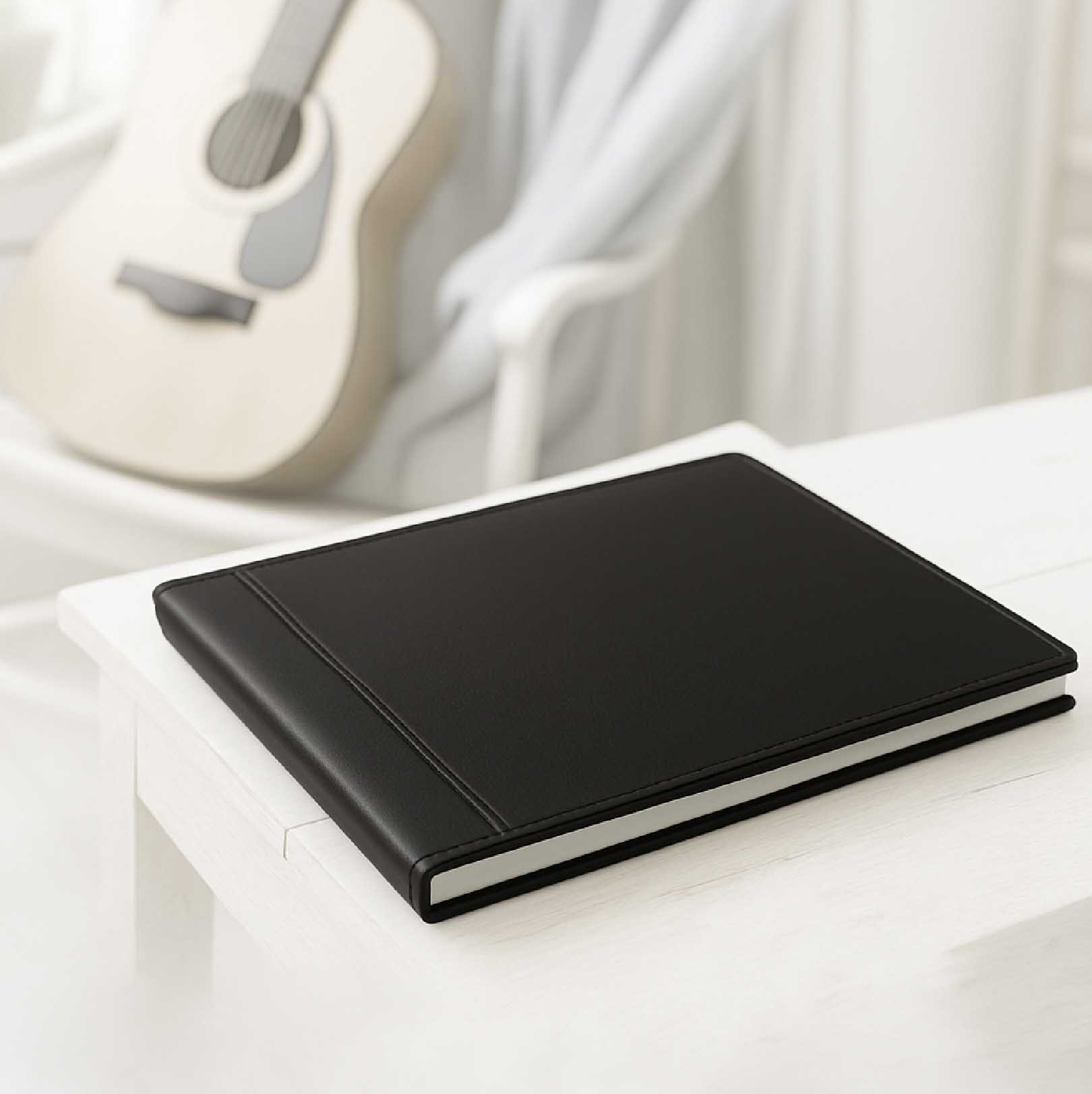 A4 landscape leather hardcover photobook with premium leather-style cover and photo pages