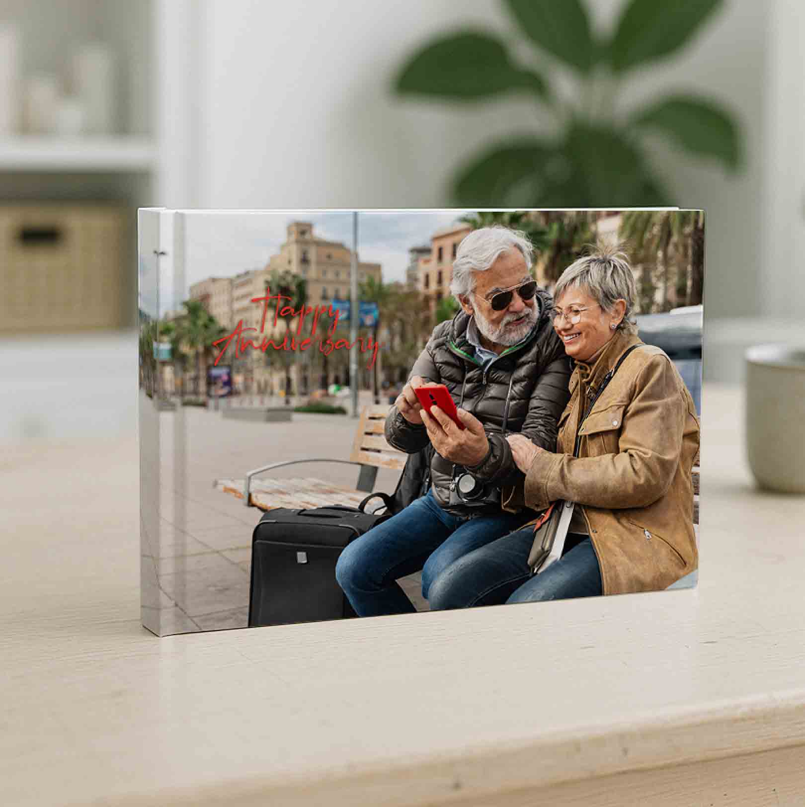 A4 landscape personalised hardcover photobook with happy anniversary theme and couple photos