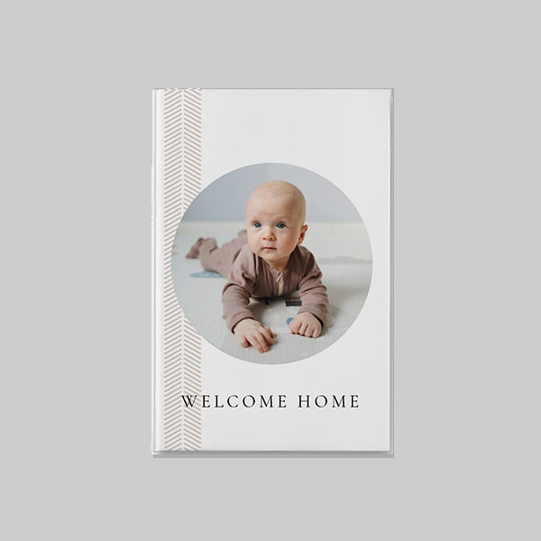 Baby AI Theme A4 portrait personalised hardcover photobook with custom baby photos and pastel themed cover design