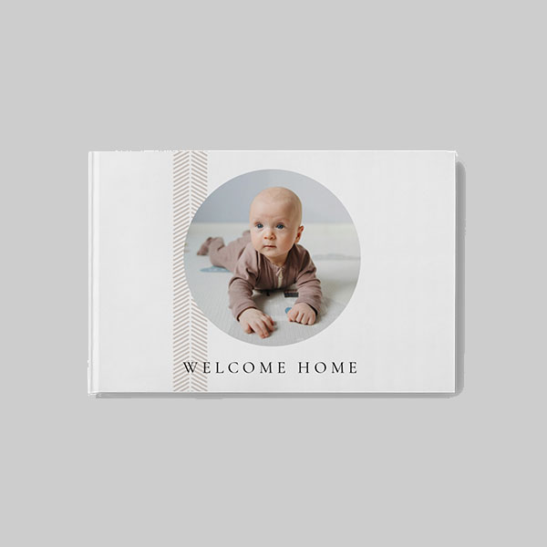 Baby AI Theme landscape personalised hardcover photobook with custom baby photos and pastel themed cover design