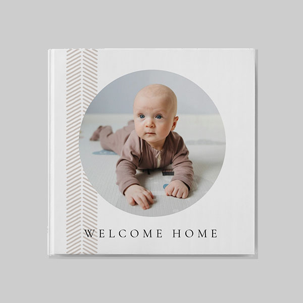 Baby AI Theme square personalised hardcover photobook with custom baby photos and adorable pastel themed cover