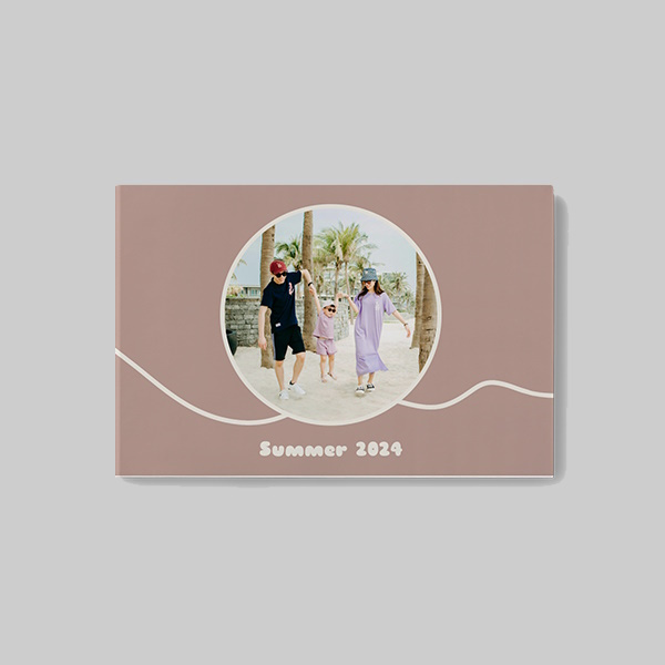 A5 landscape personalised softcover photobook with boho AI theme design and custom photo layout