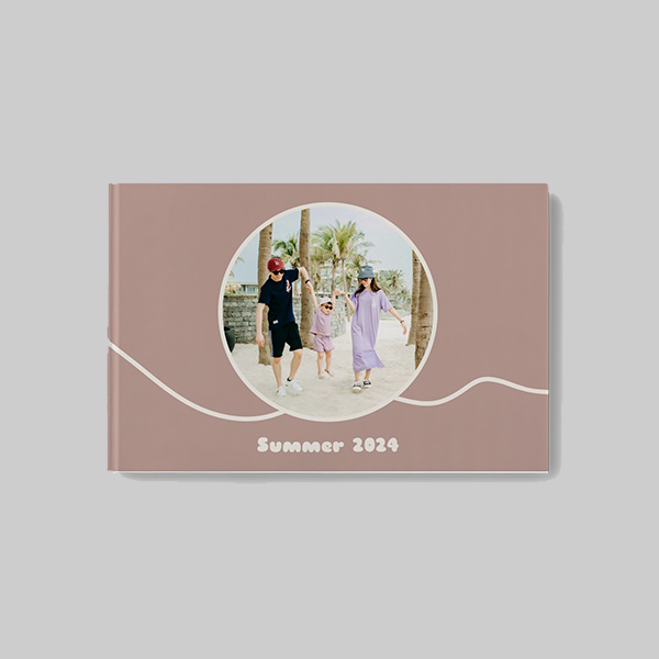 Landscape personalised hardcover photobook with boho AI theme design and custom photo layout