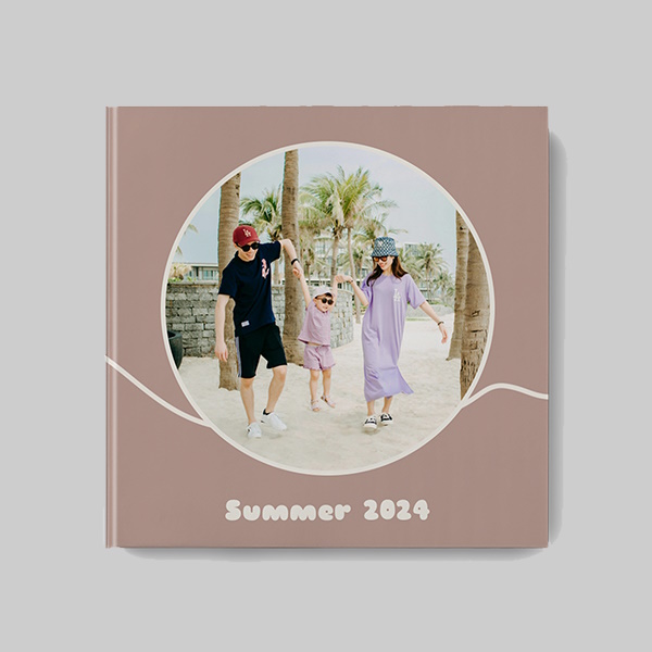 Square personalised hardcover photobook with boho AI theme design and custom photo layout