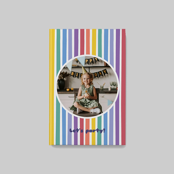 Colourfull AI theme A4 portrait personalised hardcover photobook with colourful vibrant design and personalised photo pages