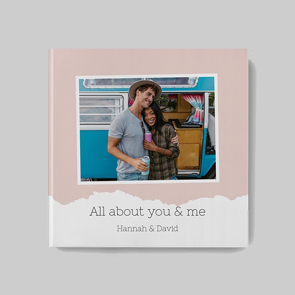 Love Scrapbook AI theme square personalised hardcover photobook with romantic scrapbook-style design and personalised photo pages