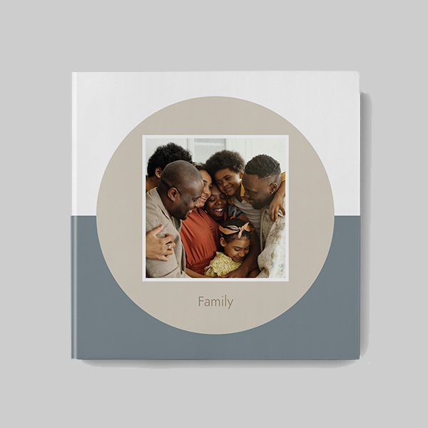 Neutral AI theme square personalised hardcover photobook with minimalist modern design