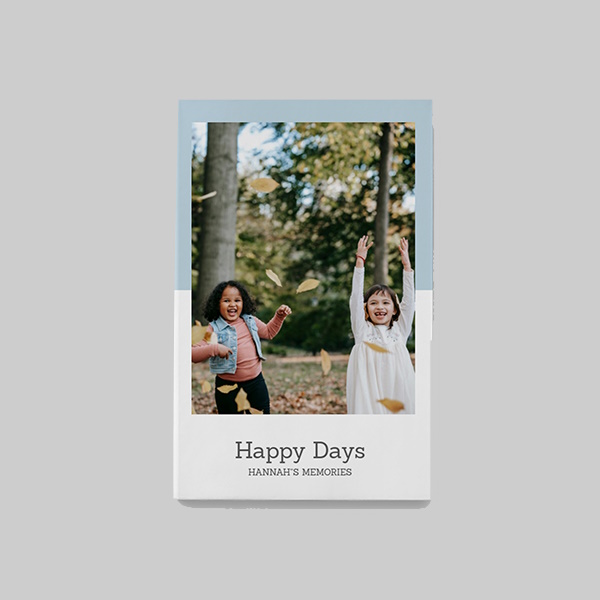 Pastel Blue AI Theme A4 Portrait Softcover Photobook with personalised cover design and soft pastel blue AI-inspired layout