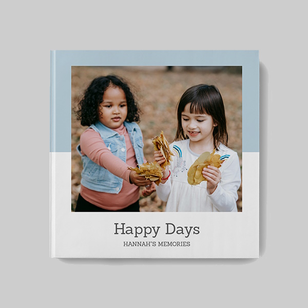 Pastel Blue AI Theme Square Hardcover Photobook with personalised photo cover and elegant pastel blue AI-designed artwork