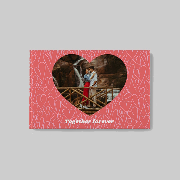 Romance AI Theme Landscape Personalised Hardcover Photobook with soft romantic design elements and elegant photo layouts