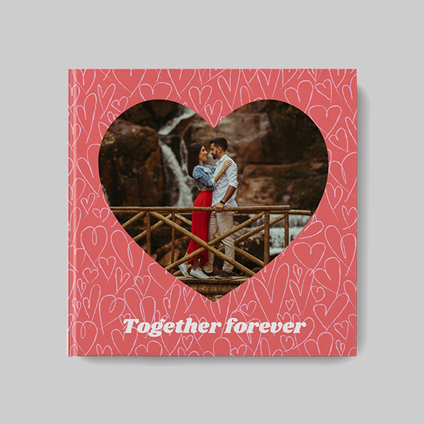 Romance AI Theme Square Personalised Hardcover Photobook with soft romantic design elements and elegant photo layouts