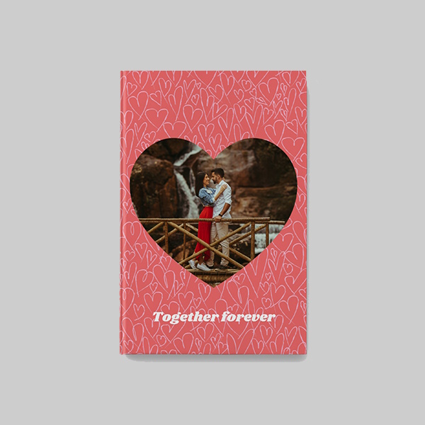 Romance AI Theme A4 Portrait Personalised Hardcover Photobook with soft romantic design elements and elegant photo layouts