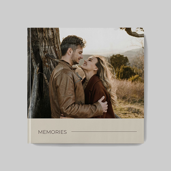 Simple Neutral AI theme square personalised hardcover photobook with minimal neutral design and custom photo pages