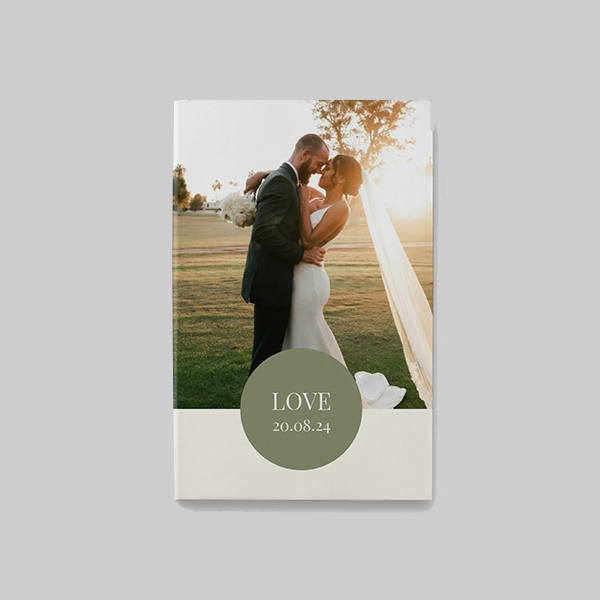 A4 portrait softcover wedding photobook with AI theme featuring personalised wedding photos, elegant design layouts and high-quality print finish.