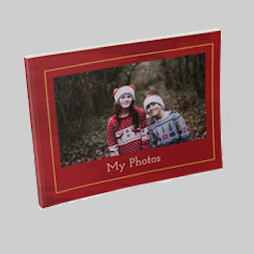 Burgundy and Gold AI Theme Landscape Personalised Hardcover Photobook with elegant burgundy tones and luxury gold design elements