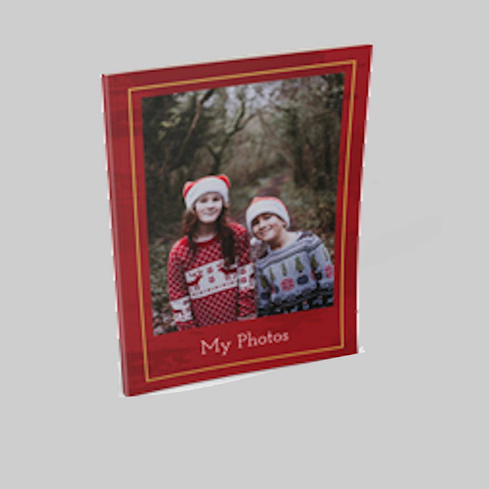 Burgundy and Gold AI Theme Portrait Personalised Hardcover Photobook with elegant burgundy colours and luxury gold design elements