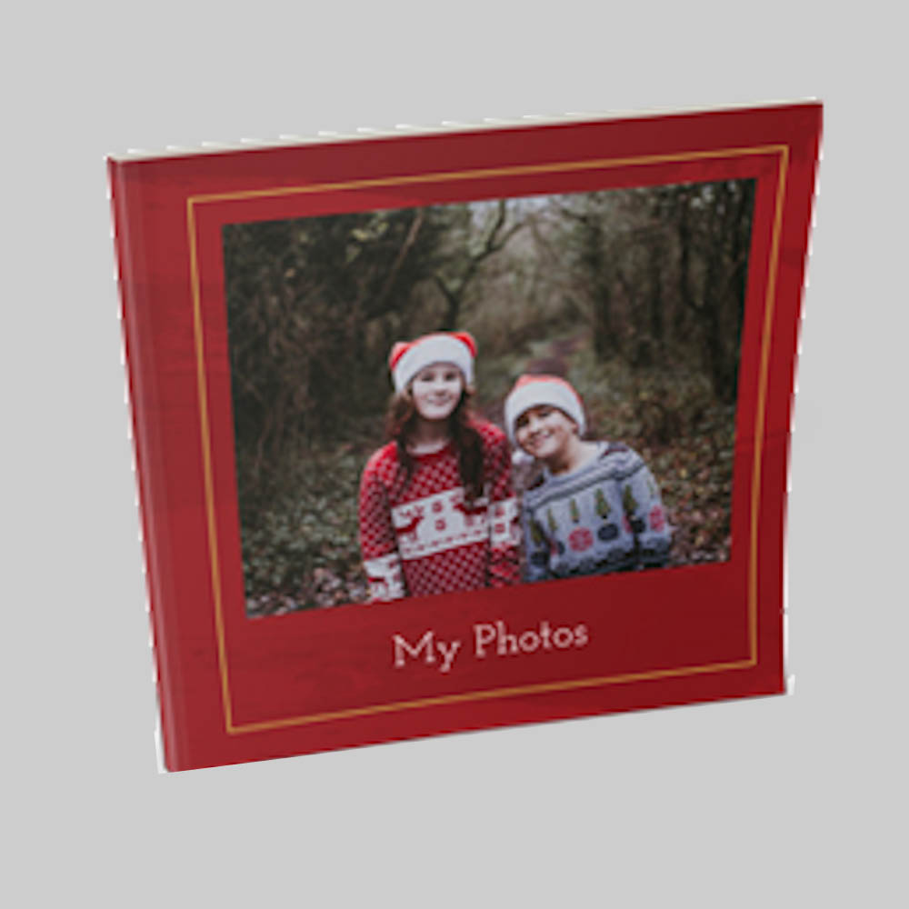 Burgundy and Gold AI Theme Square Personalised Hardcover Photobook with elegant burgundy colours and luxury gold design details