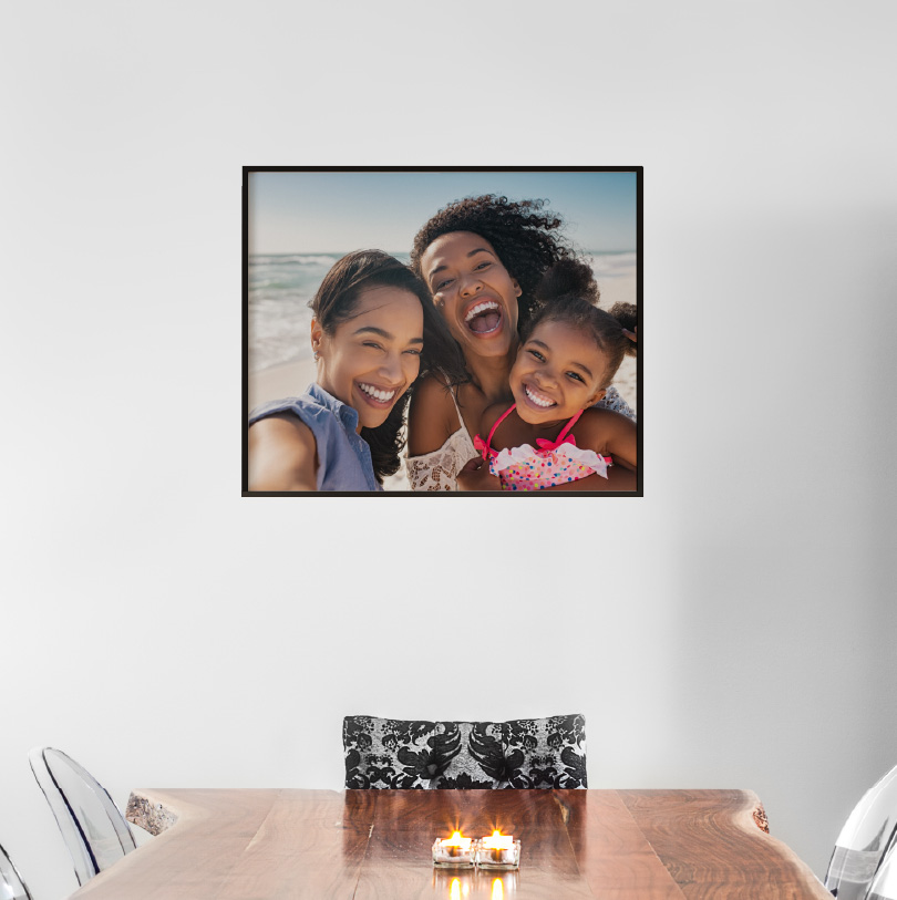 400x500mm block mounted print with mother and daughters laughing photo for personalised wall art display