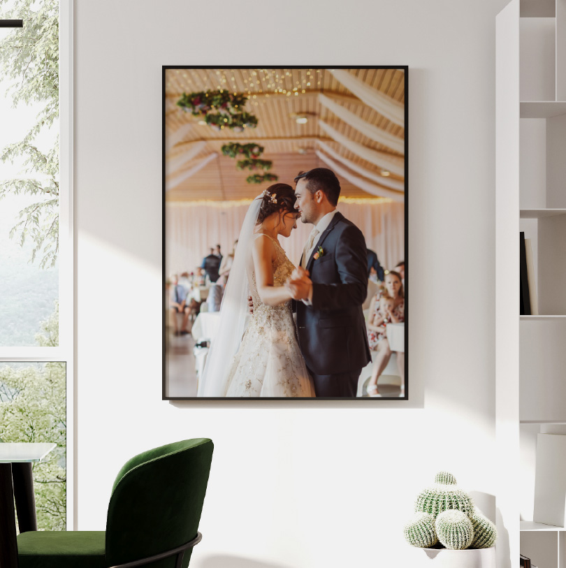 600x900mm block mounted print with wedding couple dancing photo for personalised wall art display
