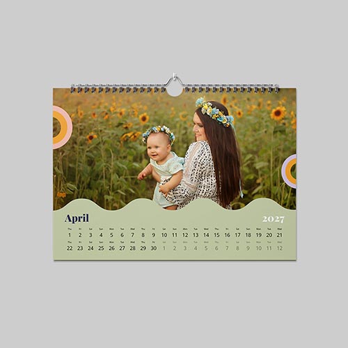 A3 landscape panoramic fun themed personalised calendar with wide horizontal photo layout