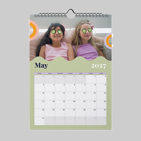 A3 portrait fun themed personalised calendar with large vertical custom photo layout