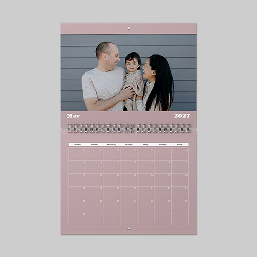 A4 landscape boho themed personalised photo calendar with custom family photos and modern bohemian design elements