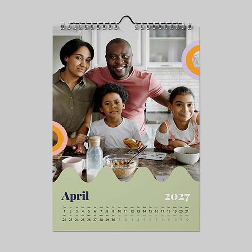 A4 portrait panoramic fun themed personalised calendar with wide photo layout design
