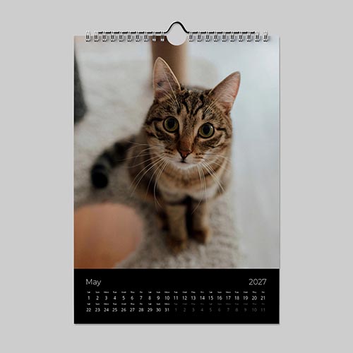 A4 portrait panoramic minimalist black themed personalised photo calendar with custom panoramic images and modern black design.