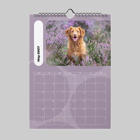 A4 portrait pastel themed personalised calendar featuring custom photos and personalised monthly calendar pages.