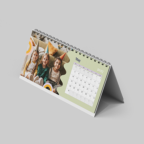 Desktop landscape fun themed personalised calendar with compact horizontal photo layout