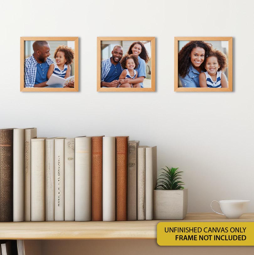 100x100mm unfinished canvas set of 3 personalised photo wall art display