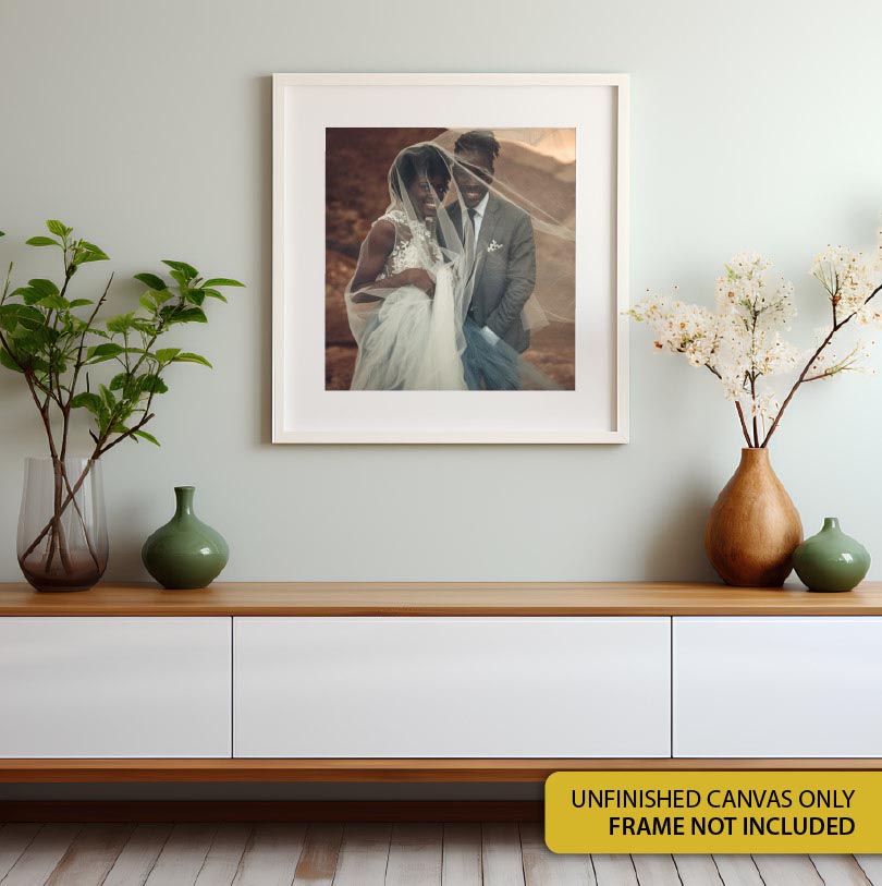300x300mm unfinished canvas with wedding couple photo printed for personalised wall art or creative display