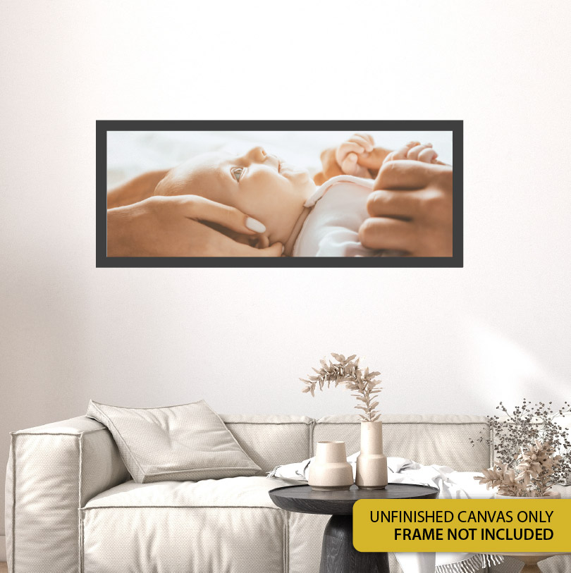 300x900mm unfinished canvas with baby photo for personalised nursery wall art or custom canvas print display