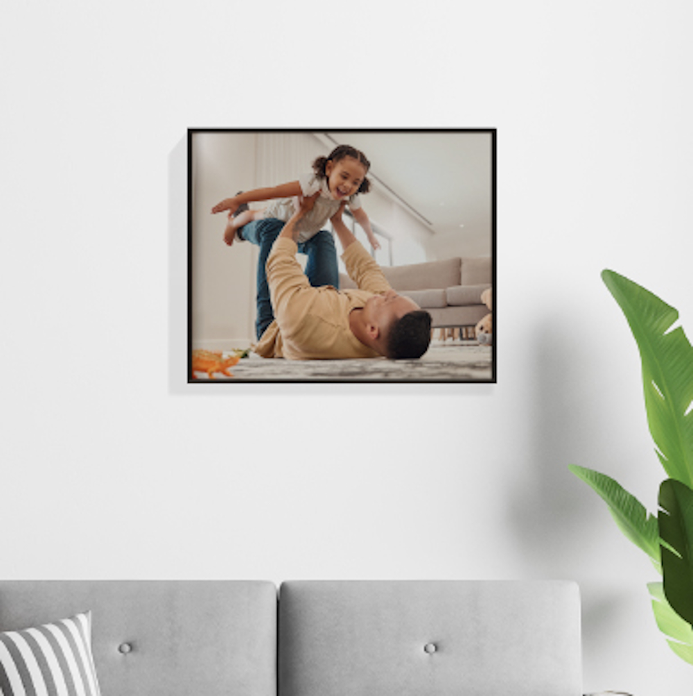 400x500mm box mount print with father holding daughter photo for personalised family wall art display
