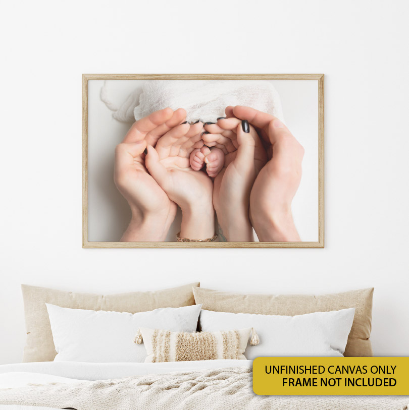 400x600mm unfinished canvas with hands of parents and child photo for personalised emotional family wall art or canvas printing display