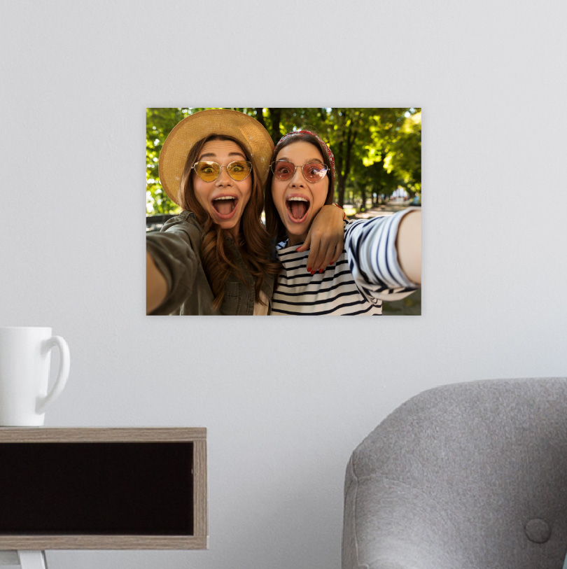200x300mm foam board print with photo of two friends taking selfie smiling together outdoors or indoors