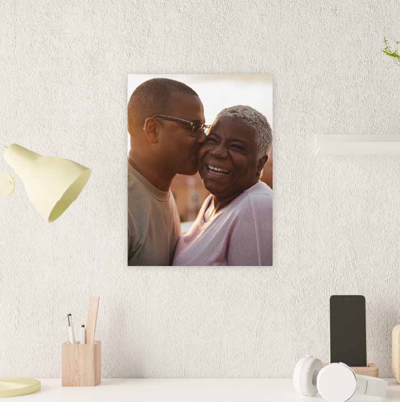 300x200mm foam board print with photo of son kissing mother on cheek affectionately