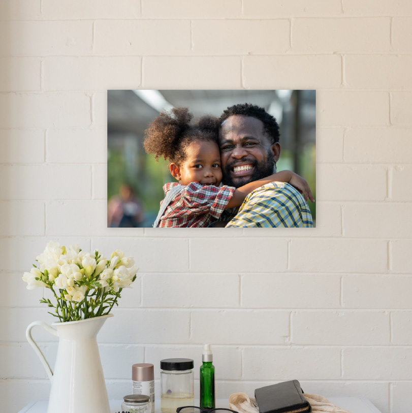 300x450mm foam board print with photo of happy father and daughter smiling together indoors or outdoors