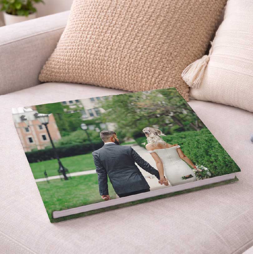 300x300 lay-flat personalised hardcover photobook with photographic print finish and flat opening panoramic spread