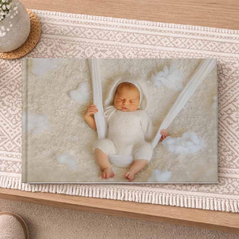 A3 landscape lay-flat personalised hardcover photobook with photographic print finish and flat opening panoramic spread