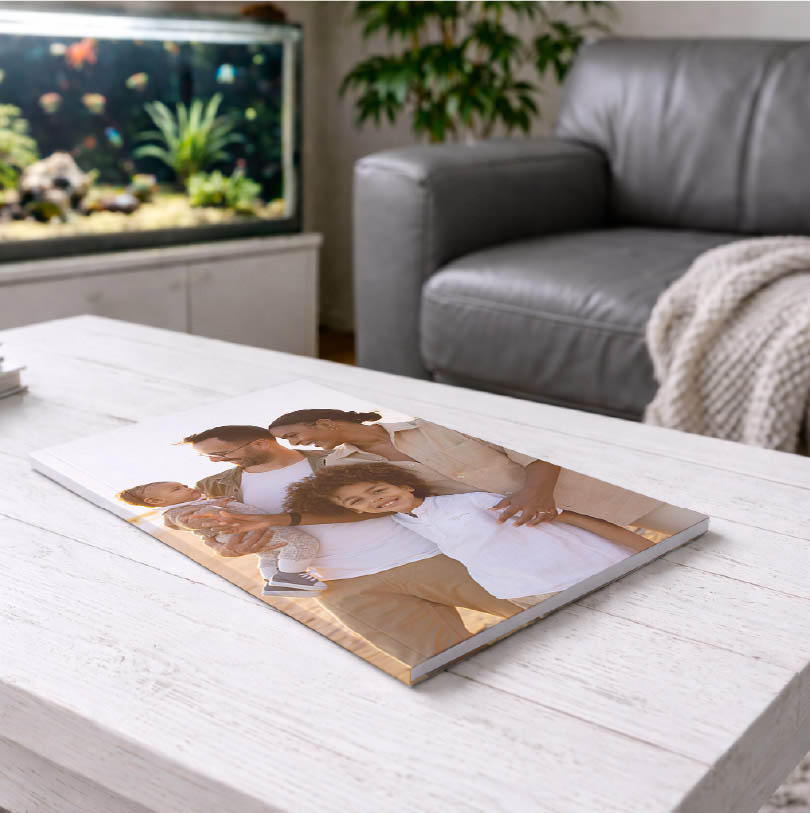 A4 portrait personalised glue bound softcover photobook with family photos on cover design