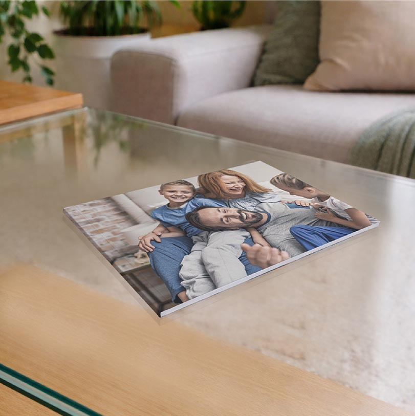 A5 landscape personalised glue bound softcover photo book with family photo on the cover