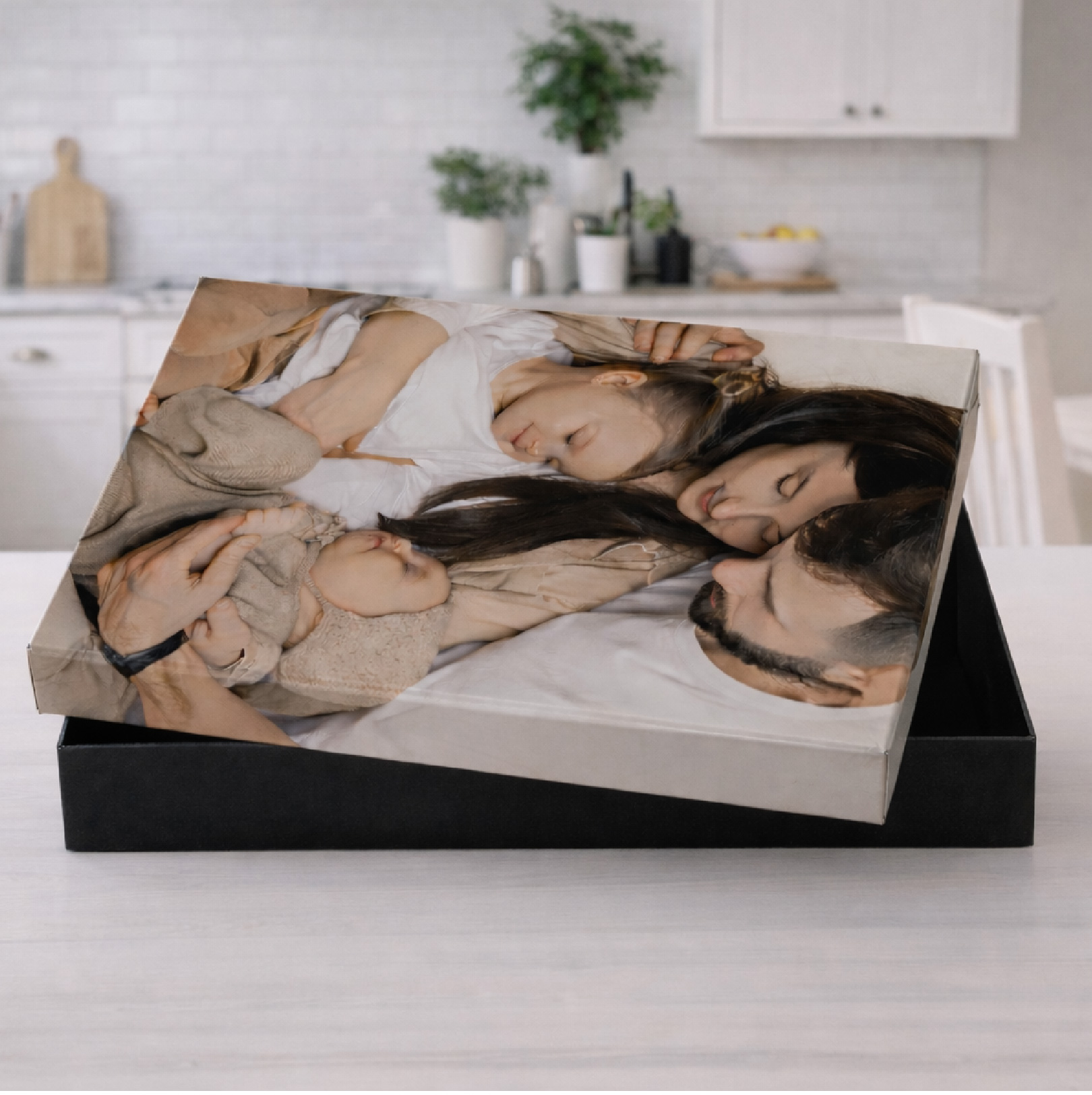 A4 personalised box with photo of couple and two babies printed on lid for family keepsakes