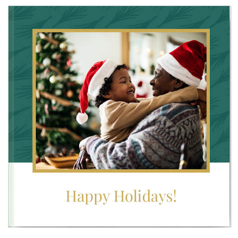 AI themed photobooks with a Happy Holidays design, featuring personalised festive photo books created for holiday memories and special gifts.