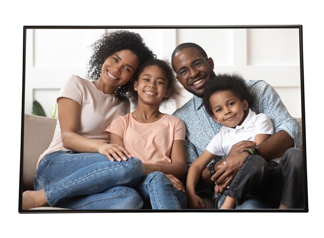 Family photo printed on a block mount, displayed as a modern frameless wall décor piece.