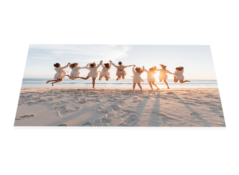 Group of friends photo printed on foam board for lightweight wall-mounted display.