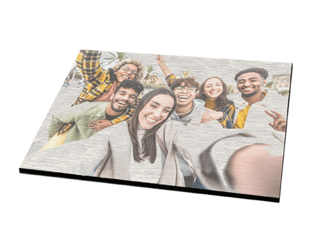 Group of friends photo printed on foam board for lightweight wall-mounted display.