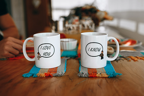 Personalised Valentine’s photo mugs with custom images and romantic designs for couples