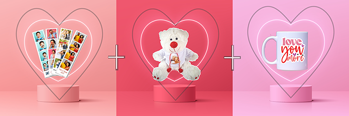 Valentine’s Day personalised photo gift combo with custom photo products for couples